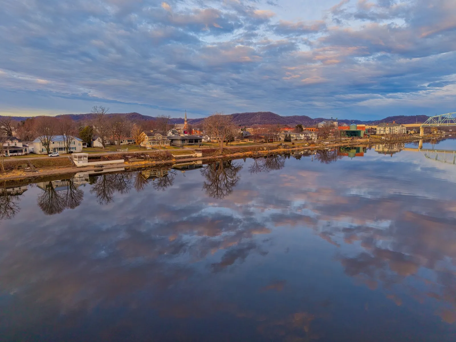 A river running past a town