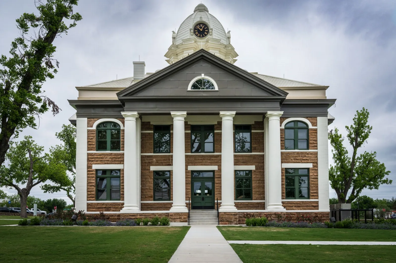 A historic courthouse on a town square